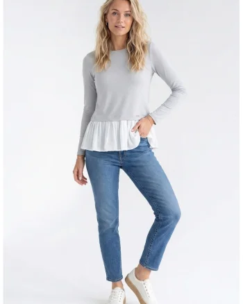 Bluza casual cu decolteu rotund, maneca lunga, croiala evazata, lungime standard, din vascoza - M1346, Gri inchis