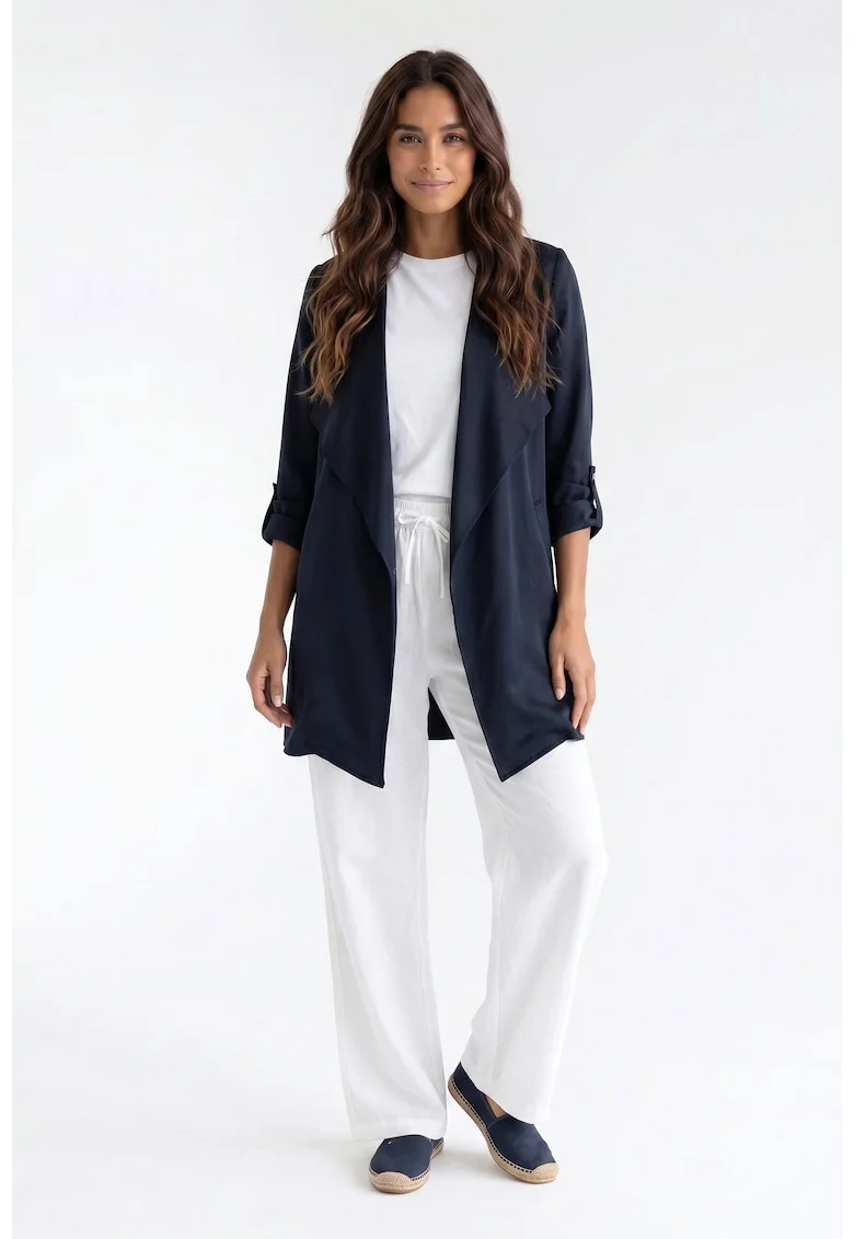 Palton de primavara scurt, oversize, cu rever si maneca lunga, fara inchidere - M1353, Bleumarin