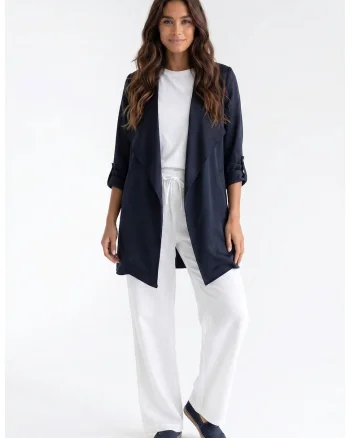 Palton de primavara scurt, oversize, cu rever si maneca lunga, fara inchidere - M1353, Bleumarin
