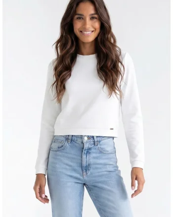 Bluza casual cu decolteu rotund, maneca lunga, croiala regular, scurta, fara inchidere - M1375, Ecru