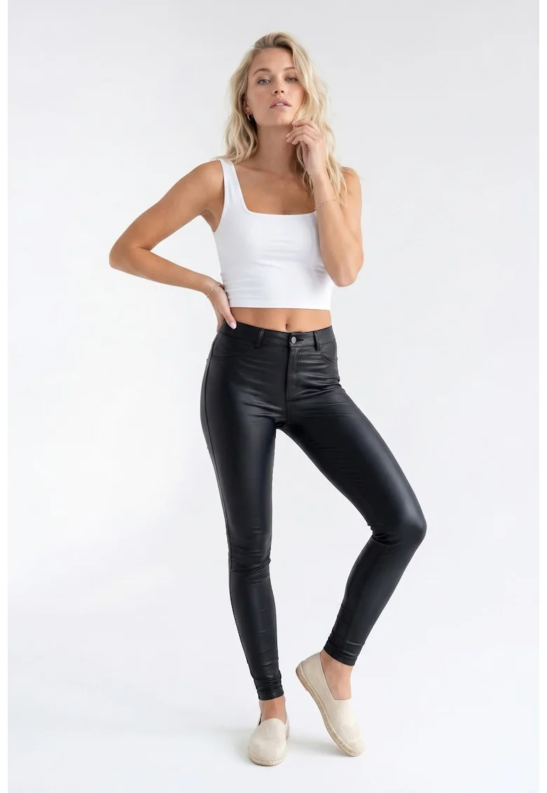 Pantaloni casual pentru femei, croi ajustat, lungime standard, cu nasturi si buzunare, din vascoza - M1343, Negru