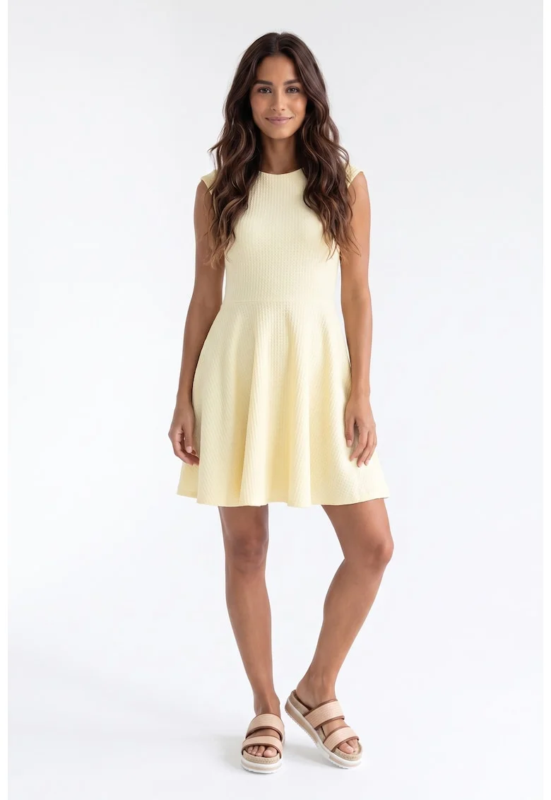Rochie casual midi cu decolteu rotund, fara maneci, croiala clasica, regular, pentru zi de zi - M1369, Galben