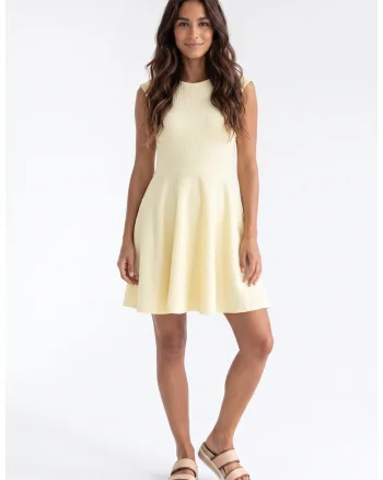 Rochie casual midi cu decolteu rotund, fara maneci, croiala clasica, regular, pentru zi de zi - M1369, Galben