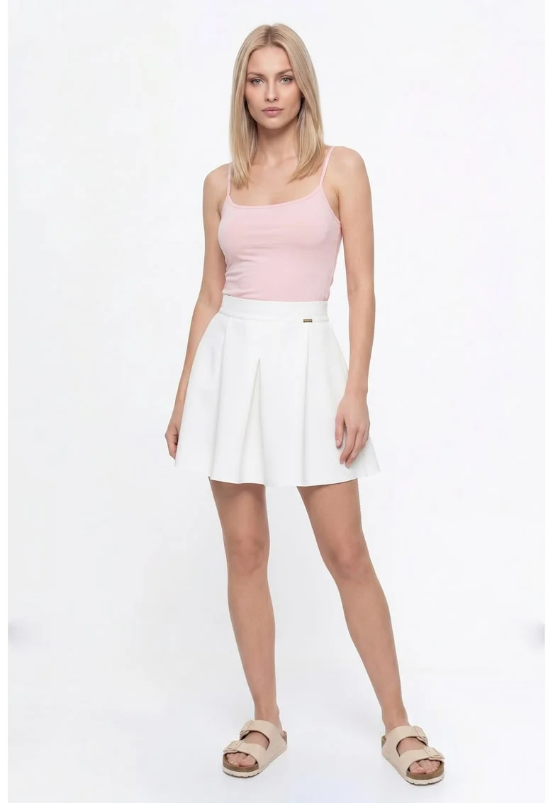 Fusta mini eleganta, croiala evazata, talie inalta, inchidere cu fermoar, poliester, pentru toate anotimpurile - M1342, Ecru