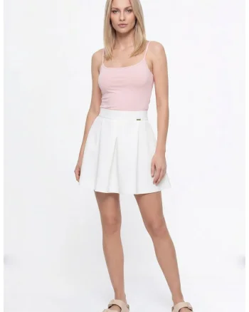 Fusta mini eleganta, croiala evazata, talie inalta, inchidere cu fermoar, poliester, pentru toate anotimpurile - M1342, Ecru