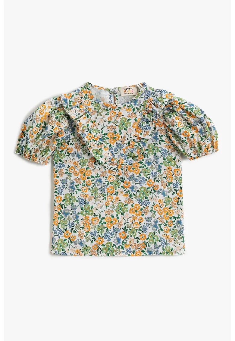 Bluza cu model floral si maneci scurte, Multicolor