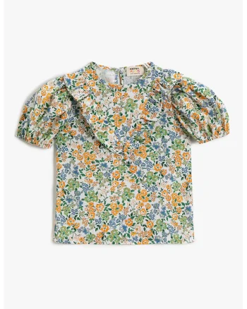 Bluza cu model floral si maneci scurte, Multicolor