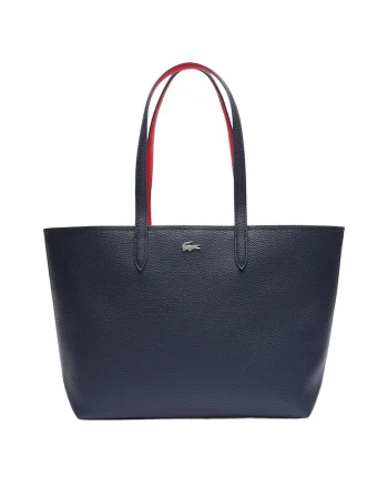 Geanta shopper din piele ecologica Anna Petit, Rosu/Albastru inchis