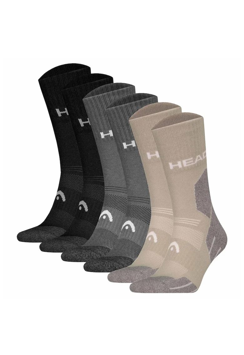 Set de 6 perechi de sosete unisex pentru drumetii All Climates, Negru/Gri/Maro taupe