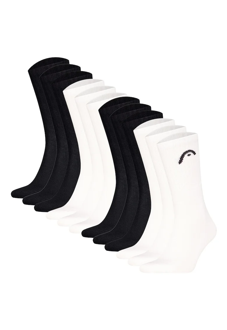Set de 12 perechi de sosete lungi unisex pentru antrenament All Sport, Alb/Negru