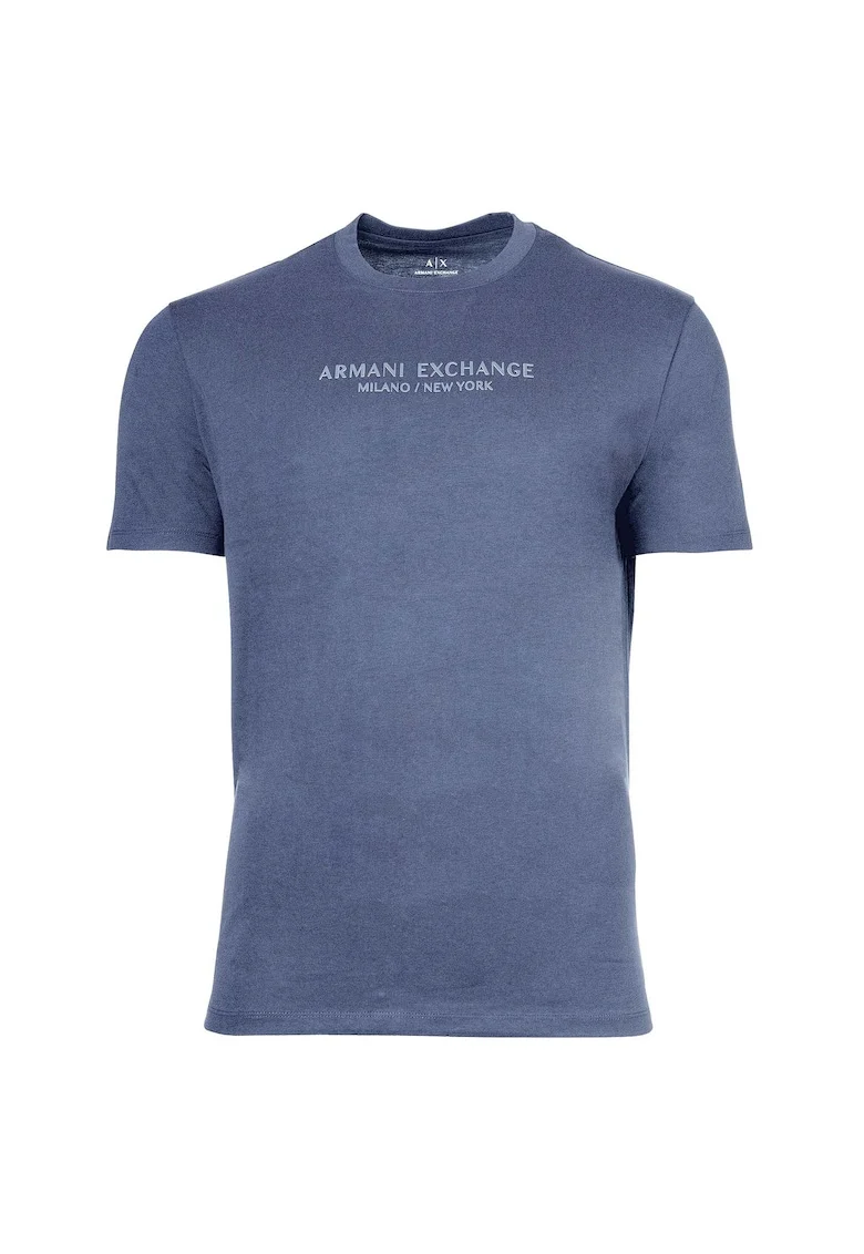 Tricou cu decolteu la baza gatului si logo, Albastru stins