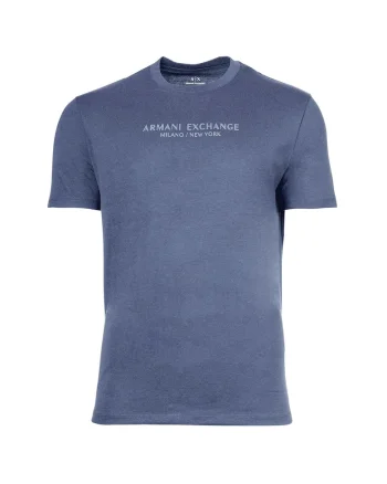 Tricou cu decolteu la baza gatului si logo, Albastru stins
