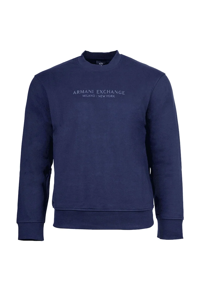Bluza de trening cu imprimeu logo si decolteu la baza gatului, Bleumarin