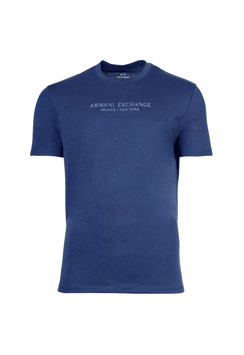 Tricou cu decolteu la baza gatului si logo, Bleumarin