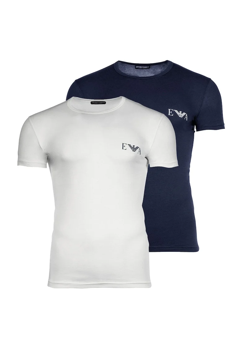 Set de 2 tricouri din amestec de bumbac, Alb/Albastru