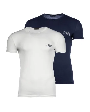 Set de 2 tricouri din amestec de bumbac, Alb/Albastru