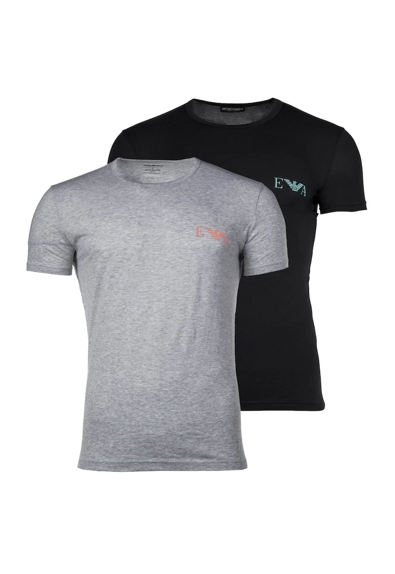 Set de 2 tricouri din amestec de bumbac, Negru/Gri