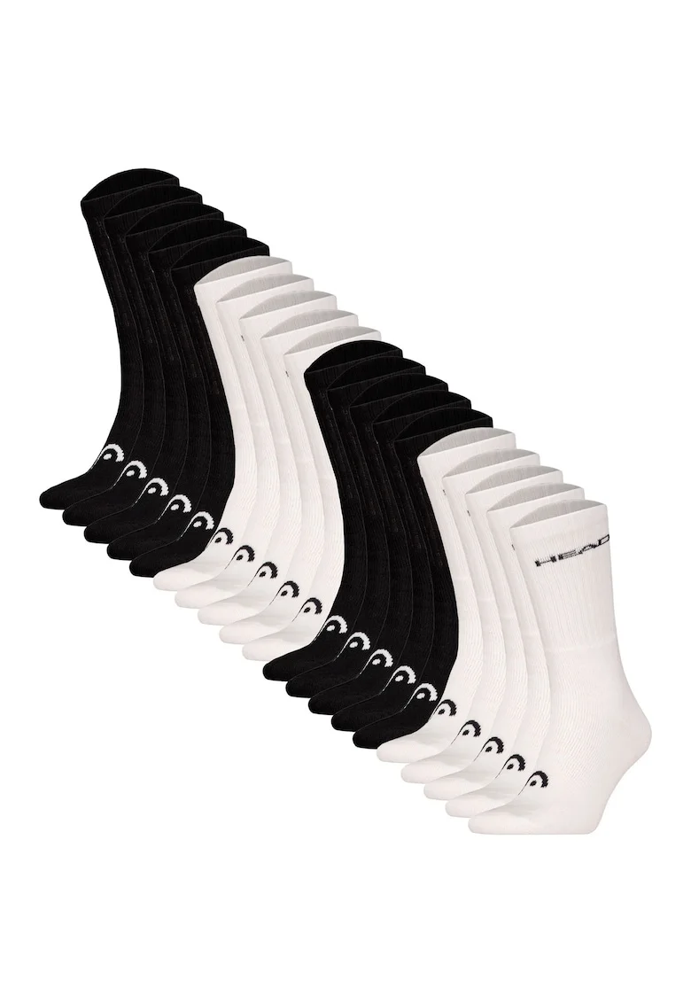 Set de 20 perechi de sosete lungi unisex cu imprimeu logo, Alb/Negru