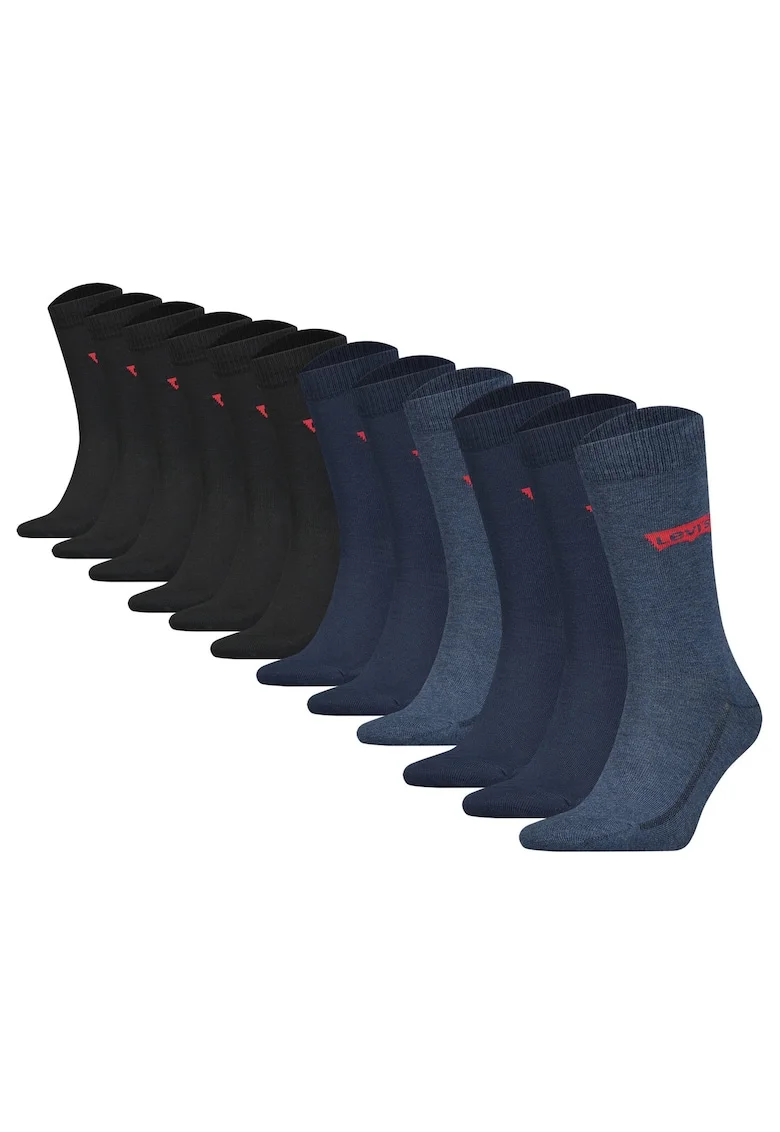 Set de 12 perechi de sosete lungi cu logo, Negru/Albastru
