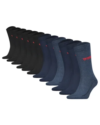 Set de 12 perechi de sosete lungi cu logo, Negru/Albastru