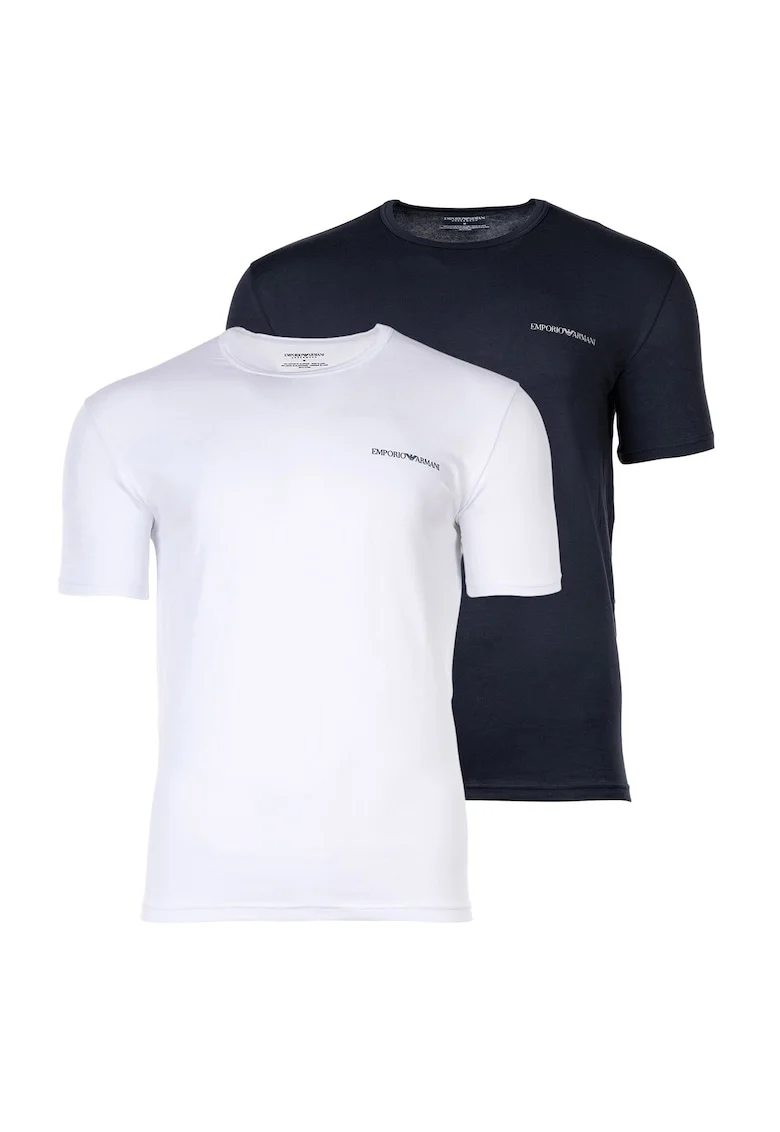 Set de 2 tricouri de bumbac cu logo, Alb/Albastru