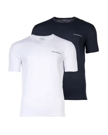 Set de 2 tricouri de bumbac cu logo, Alb/Albastru