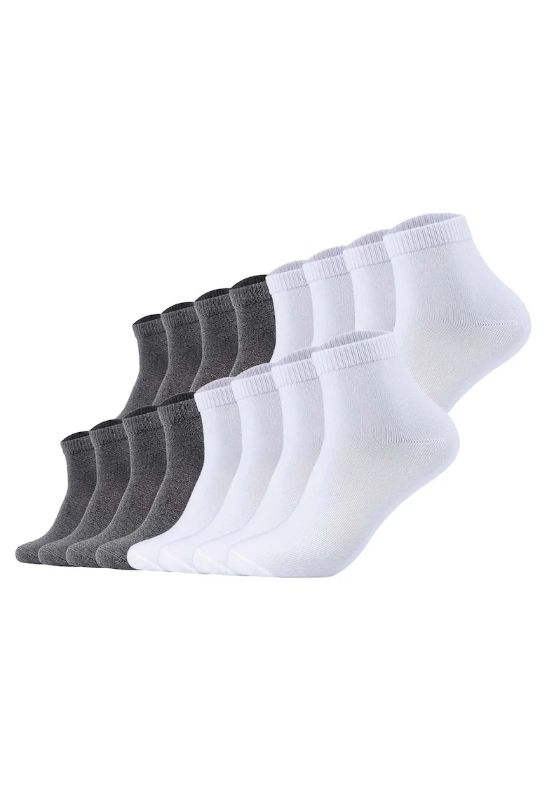 Set de 16 perechi de sosete unisex pana la glezna, Alb/Gri