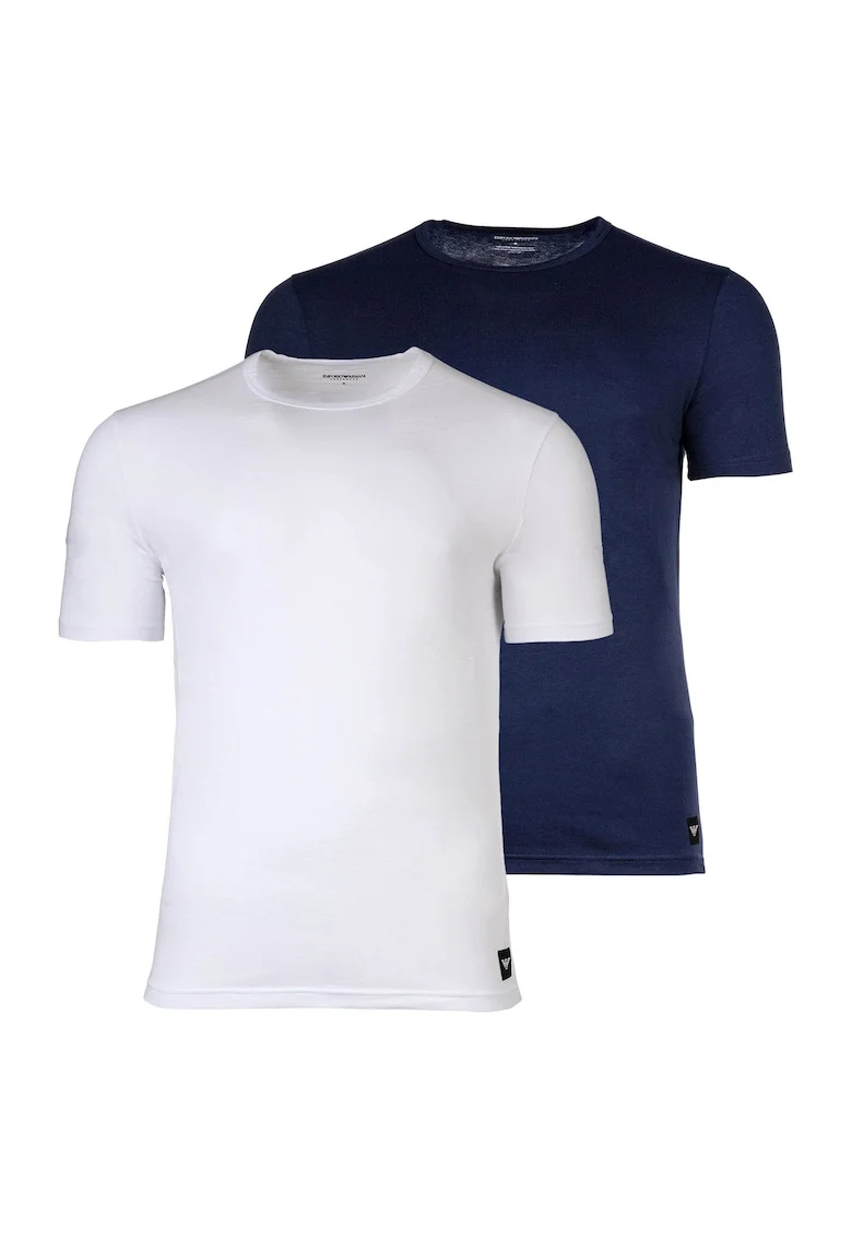 Set de 2 tricouri din amestec de bumbac, Alb/Albastru