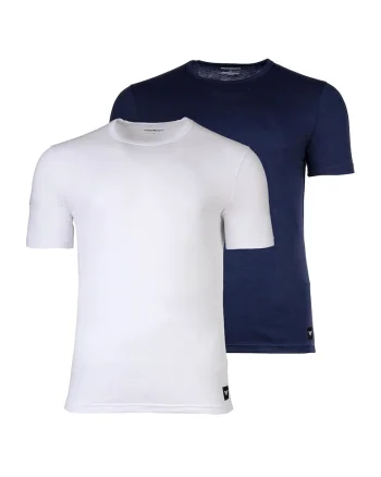 Set de 2 tricouri din amestec de bumbac, Alb/Albastru