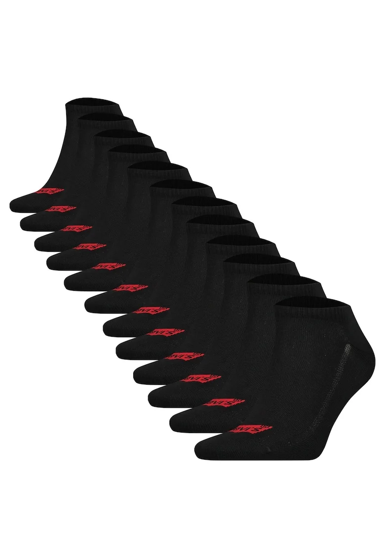 Set de 12 perechi de sosete unisex scurte cu logo, Negru