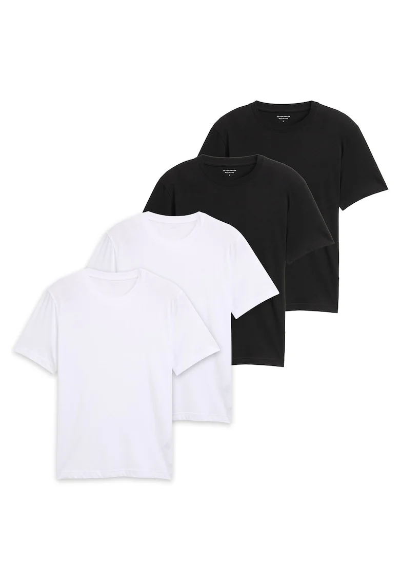 Set de 4 tricouri uni, Alb/Negru