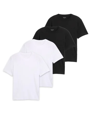 Set de 4 tricouri uni, Alb/Negru