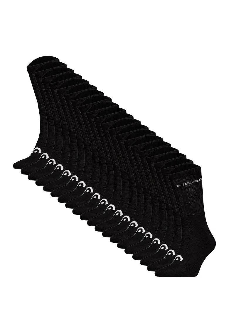 Set de 20 perechi de sosete lungi unisex cu imprimeu logo, Negru
