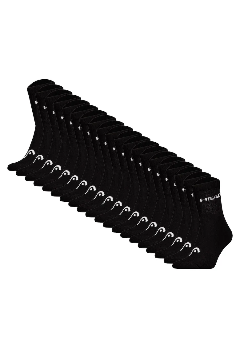 Set de 20 de perechi lungi unisex de sosete cu logo, Negru
