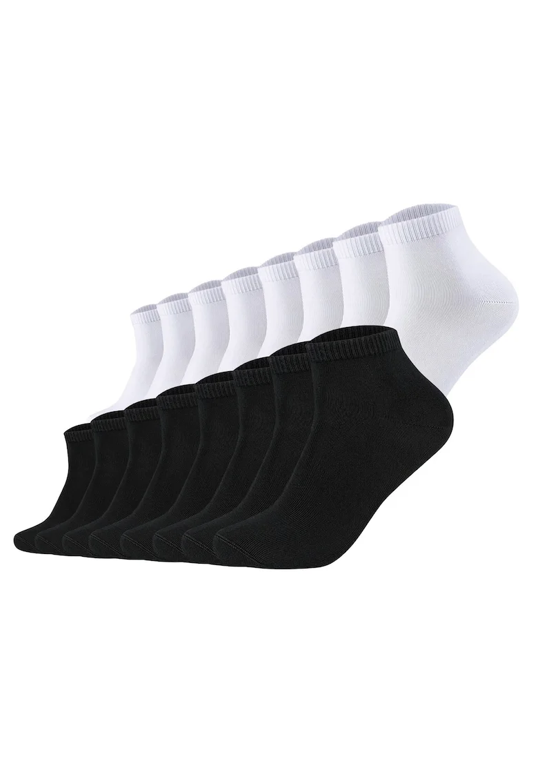 Set de 16 perechi de sosete unisex pana la glezna, Alb/Negru