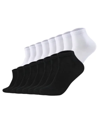 Set de 16 perechi de sosete unisex pana la glezna, Alb/Negru
