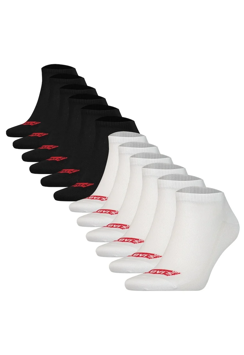 Set de 12 perechi de sosete unisex scurte cu logo, Alb/Negru