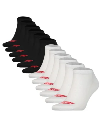 Set de 12 perechi de sosete unisex scurte cu logo, Alb/Negru