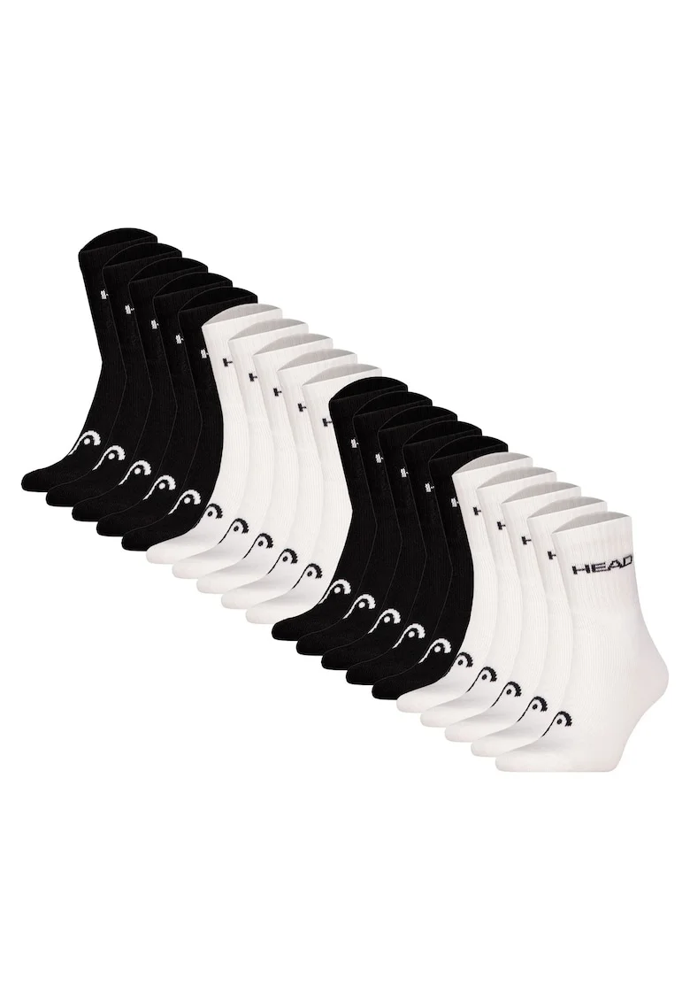 Set de 20 de perechi lungi unisex de sosete cu logo, Alb/Negru