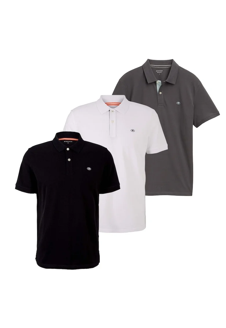 Set de 3 tricouri polo, Alb/Negru/Gri
