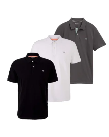 Set de 3 tricouri polo, Alb/Negru/Gri