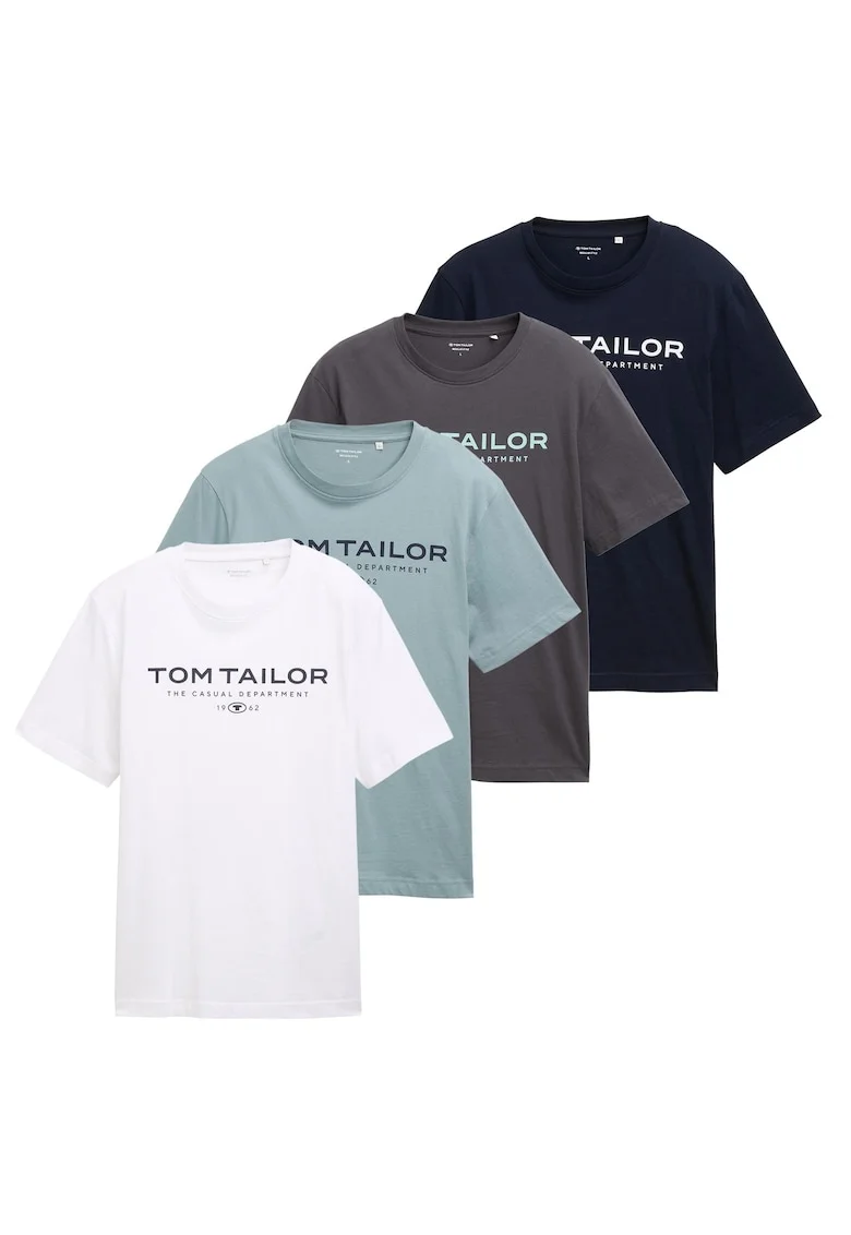 Set de 4 tricouri cu imprimeu logo, Multicolor