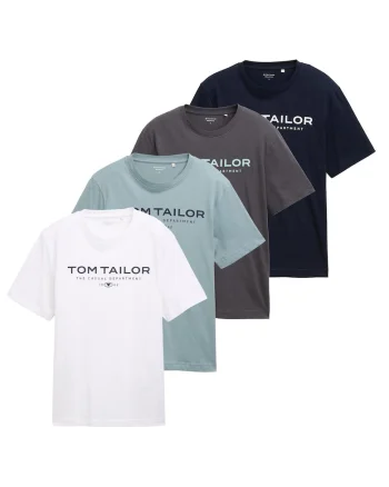 Set de 4 tricouri cu imprimeu logo, Multicolor