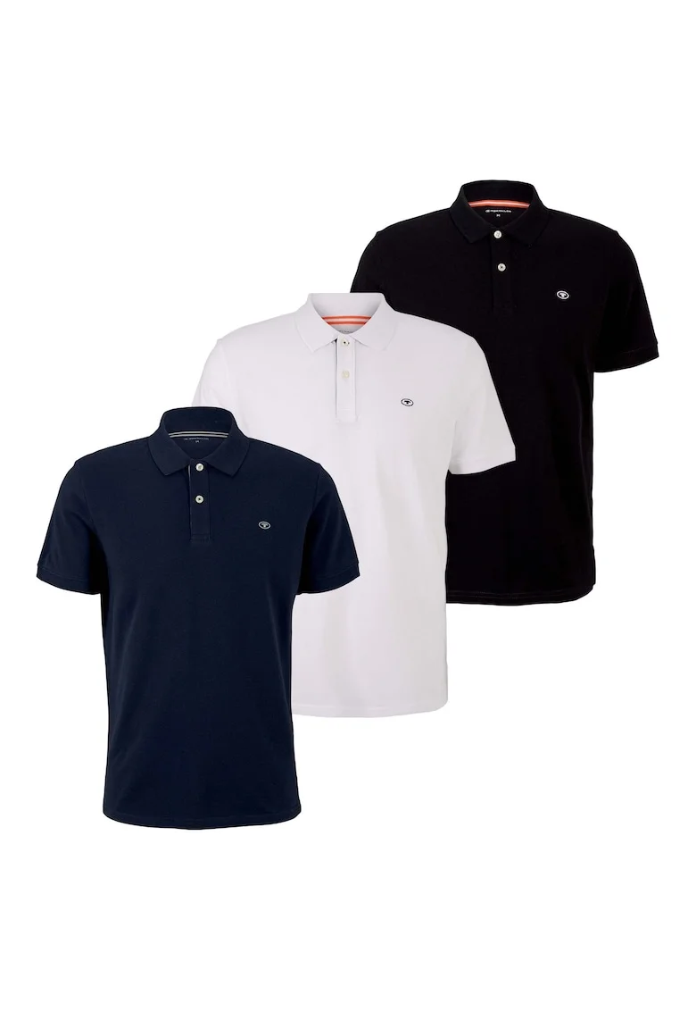 Set de 3 tricouri polo, Alb/Negru/Albastru