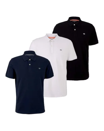 Set de 3 tricouri polo, Alb/Negru/Albastru