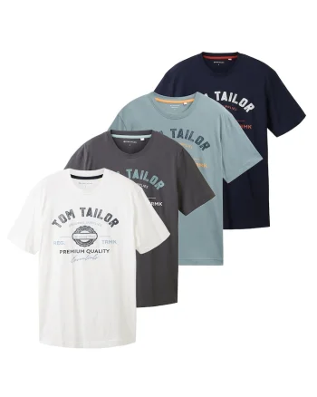Set de 4 tricouri de bumbac cu imprimeu logo, Multicolor