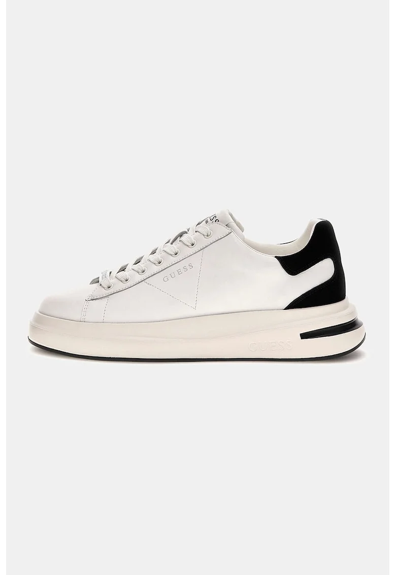 Pantofi sport wedge din piele cu garnituri din piele intoarsa, Negru/Alb murdar