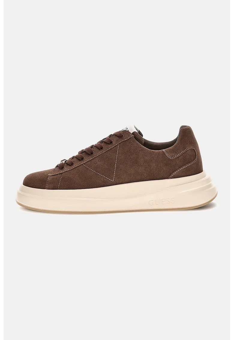 Pantofi sport din piele intoarsa cu logo discret, Maro inchis