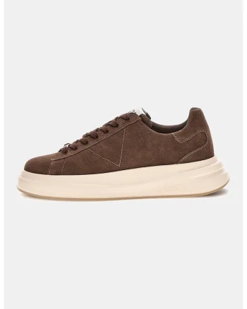 Pantofi sport din piele intoarsa cu logo discret, Maro inchis