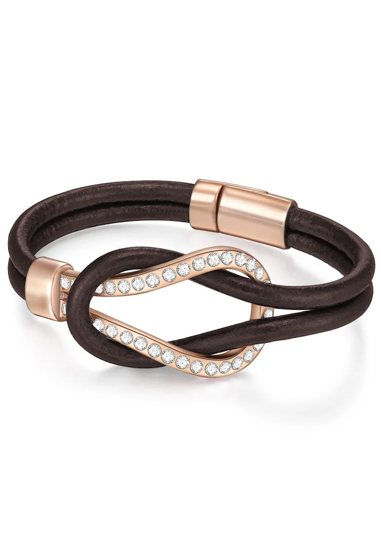 Bratara de piele cu detaliu placat cu aur de 14K, Maro